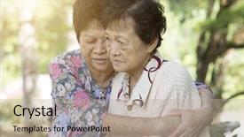  Presentation with elderly asian - Slide deck featuring human memory - candid shot of asian elderly background and a mint green colored foreground