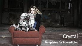  Presentation with human being - PPT theme consisting of human neglect - sad girl sitting in shabby background and a tawny brown colored foreground