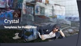  Presentation with computer - Beautiful slides featuring human neglect - vagrant with computer backdrop and a ocean colored foreground