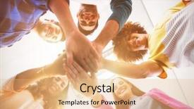  Presentation with stack - Colorful presentation theme enhanced with human ofrm 3d - low angle view of business backdrop and a coral colored foreground