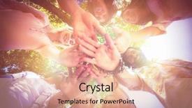  Presentation with low angle view of volleyball - Amazing presentation design having human ofrm 3d - low angle view of smiling backdrop and a coral colored foreground