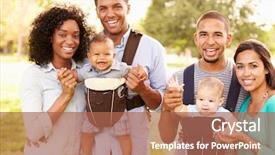  Presentation with families - Audience pleasing slide deck consisting of human people - portrait of two families backdrop and a coral colored foreground