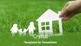  Presentation with shape - Slides with human people - wooden family shape on green background and a tawny brown colored foreground