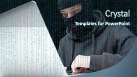  Presentation with phishing - Cool new PPT theme with human phishing - robber breaks into computer system backdrop and a  colored foreground