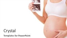  Presentation with pregnant woman - Amazing PPT theme having human pregnancy research - pretty pregnant woman holding ultrasound backdrop and a white colored foreground