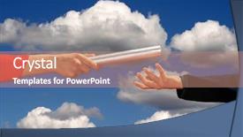  Presentation with baton - PPT theme featuring human race - hands passing the baton business background and a coral colored foreground