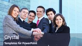  Presentation with team - Slide deck consisting of human relations - business team over modern background background and a tawny brown colored foreground