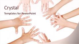  Presentation with children hands - Slide deck consisting of human relations - group of several pairs background and a sky blue colored foreground