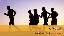  Presentation with big group people - Slide set having human relations - group of young people runs background and a gold colored foreground