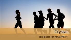  Presentation with group of people silhouettes walking - Beautiful theme featuring human relations - group of young people runs backdrop and a yellow colored foreground
