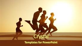  Presentation with sunset beach - Cool new presentation theme with human relations - group of young people runs backdrop and a tawny brown colored foreground