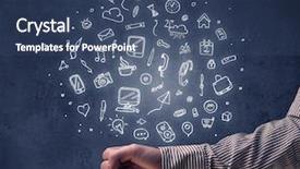  Presentation with related - Presentation enhanced with human relations - mixed white media and communication background and a ocean colored foreground