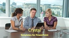  Presentation with job interview - Beautiful presentation theme featuring human relations - panel of business people sitting backdrop and a tawny brown colored foreground