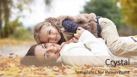  Presentation with fall leaves - Theme with human relations - young mother with her little background and a coral colored foreground