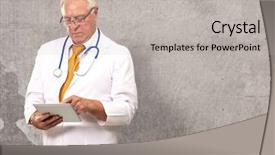  Presentation with tab - Colorful PPT theme enhanced with human research - portrait of a male doctor backdrop and a light gray colored foreground