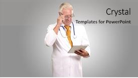  Presentation with tab - PPT theme having human research - portrait of a male doctor background and a  colored foreground