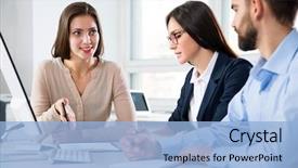  Presentation with human resource - Cool new presentation theme with human resource - business people working with computer backdrop and a light blue colored foreground