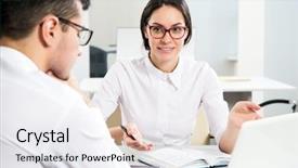  Presentation with people - Presentation design enhanced with human resource - business people working with laptop background and a white colored foreground