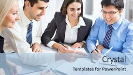  Presentation with human resource - Presentation theme having human resource - business people working with laptop background and a light blue colored foreground