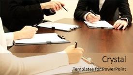  Presentation with human resource - Audience pleasing presentation theme consisting of human resource - close up of business people backdrop and a coral colored foreground