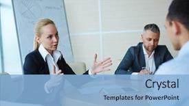  Presentation with human resource - Amazing presentation theme having human resource - elegant blond businesswoman gesturing actively backdrop and a light blue colored foreground