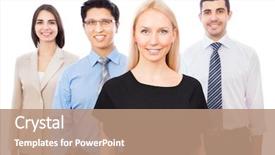  Presentation with woman leader - Beautiful presentation theme featuring human resource - group of business people backdrop and a coral colored foreground