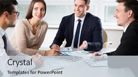  Presentation with business group meeting - Cool new PPT theme with human resource - group of business people backdrop and a lemonade colored foreground