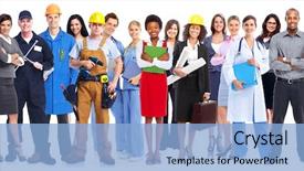  Presentation with human resource - Slide set featuring human resource - group of workers people isolated background and a light blue colored foreground