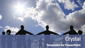  Presentation with people management word cloud - Cool new presentation theme with human resource - people circle group on cloud backdrop and a ocean colored foreground