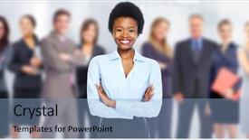  Presentation with business leaders - Theme featuring african-american business woman background and a light blue colored foreground