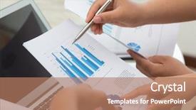  Presentation with business group meeting - Cool new slide deck with group of business people pointing backdrop and a coral colored foreground