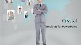  Presentation with business partner - PPT theme enhanced with human resource business partner - businessman standing looking at digital background and a light gray colored foreground