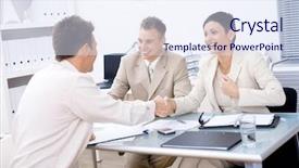  Presentation with job interview - Presentation design having human resource business partner - businesspeople conducting job interview background and a sky blue colored foreground