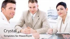  Presentation with working together - PPT theme with human resource business partner - businessteam of three working together background and a lemonade colored foreground