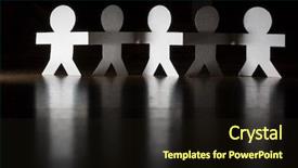  Presentation with cutout paper people standing around globe holding hands - Audience pleasing presentation theme consisting of human resource business partner - paper people team group holding backdrop and a wine colored foreground