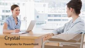  Presentation with desk - Theme with human resource disabilities - businesswoman interviewing disabled candidate background and a  colored foreground