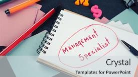  Presentation with notebook - Slides having human resource information system - notebook and stationery on black background and a sky blue colored foreground