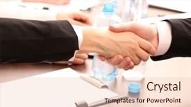  Presentation with human resource - Audience pleasing slide deck consisting of human resource strategy - business people shaking hands backdrop and a lemonade colored foreground