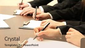  Presentation with people - PPT theme having human resource strategy - close up of business people background and a coral colored foreground