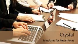  Presentation with human resource - Cool new PPT theme with human resource strategy - close up of business people backdrop and a coral colored foreground