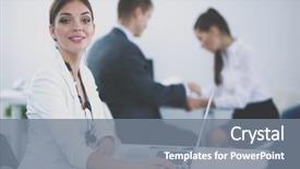  Presentation with people - Beautiful PPT layouts featuring human resource training - business people working with laptop backdrop and a  colored foreground