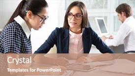  Presentation with computer - Presentation with human resource training - businesswomen working with tablet computer background and a coral colored foreground