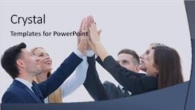  Presentation with team training - Beautiful presentation theme featuring human resource training - team of successful and confident backdrop and a light gray colored foreground