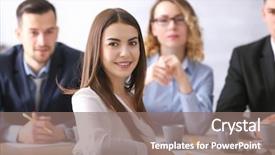  Presentation with human resources - Beautiful PPT theme featuring human resources commission interviewing woman backdrop and a  colored foreground