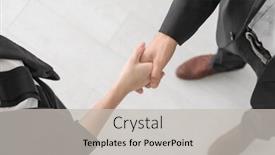  Presentation with human resources - Slide set consisting of human resources manager shaking hands with applicant background and a light gray colored foreground