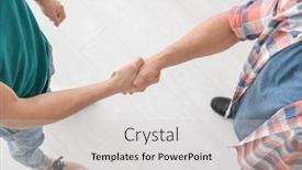  Presentation with human resources - Slide deck having human resources manager shaking hands with applicant background and a light gray colored foreground