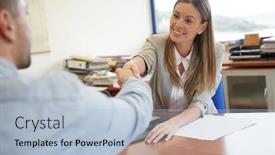  Presentation with interview - Colorful slide set enhanced with human-ressources-manager-having backdrop and a light blue colored foreground