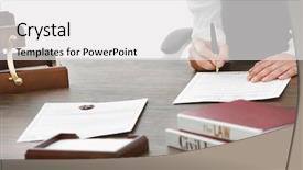  Presentation with lawyer - Amazing theme having female lawyer signing documents in office close up view backdrop and a white colored foreground