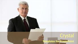  Presentation with successful - Beautiful presentation featuring portrait of successful mature businessman with papers in office backdrop and a tawny brown colored foreground