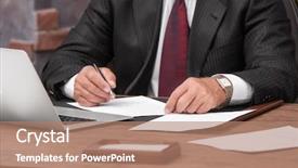  Presentation with successful - Colorful slide deck enhanced with human rights computer - successful businessman working with documents backdrop and a coral colored foreground